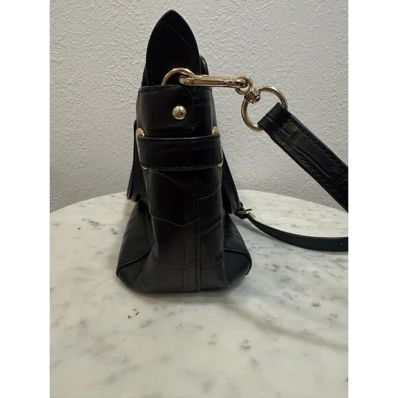 Coach Black Croc Embossed Leather Satchel Shoulder Crossbody Bag - Picture 4 of 11